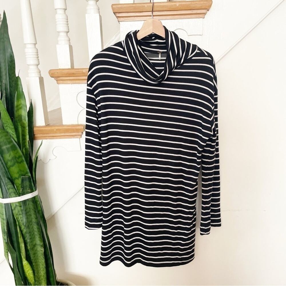 Free People Black White Striped Long Sleeve Cowl Neck Sweater Dress Size S